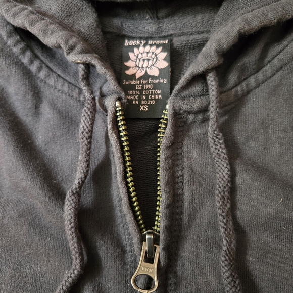 Lucky Brand Zip Up Hooded Sweatshirt Dark Gray Cherry Blossom XS - Picture 6 of 13